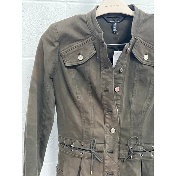 NWT White House Black Market Sz XS Olive Green Peplum Pret Pleated Army Jacket - Picture 3 of 8